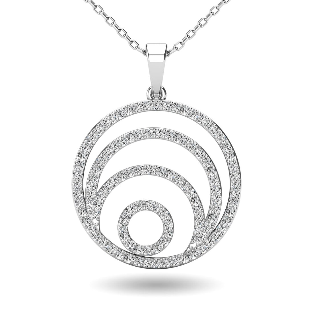 Diamond 3/8 Ct.Tw. Circle Pendant in 14K White Gold: Diamond 3/8 Ct.Tw. Circle Pendant in 14K White Gold 14k White Gold Stone Color: H-i Stone Clarity: I1 Unless otherwise specified, pendants that include a chain are paired with our standard 18-inch len