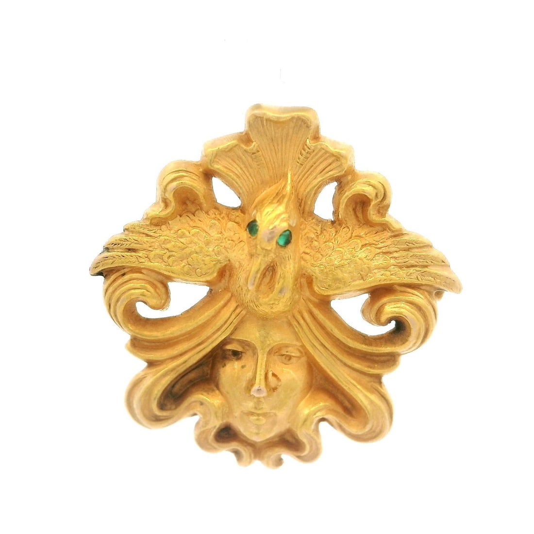 Antique Art Nouveau 14K Yellow Gold Lady Owl Brooch Pendant: Antique Art Nouveau 14K Yellow Gold Lady Owl Brooch Pendant This exquisite Antique Art Nouveau brooch pendant features a detailed lady and owl motif, crafted from 14K solid yellow gold with a 22k gold