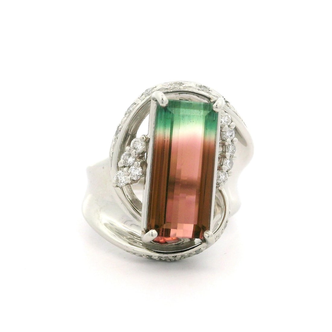 Chunky Solid Platinum 5.7ct Watermelon Tourmaline Diamond Ring (1 of 5)