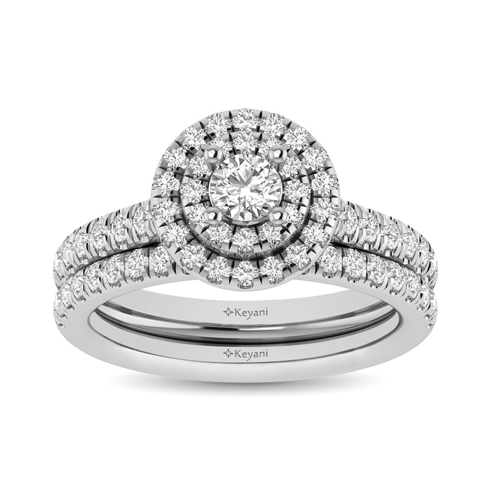 14KT White Gold 1Ct.Tw. Diamond keyani Bridal Ring: 14KT White Gold 1Ct.Tw. Diamond keyani Bridal Ring 14k White Gold Stone Color: Gh Stone Clarity: Si2 Each ring is presented in standard size 6.5. Complimentary resizing is available between sizes 510