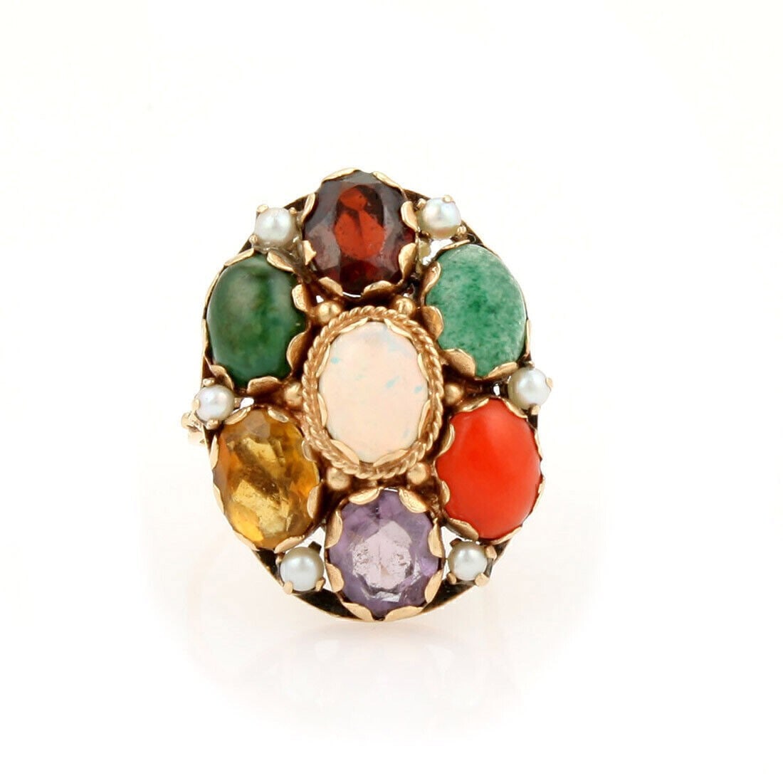 Vintage 14k Gold Ring with Colorful Oval Gemstones Size 9 (1 of 4)