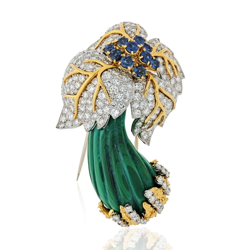 1970's 18K Yellow Gold Diamond Sapphire Mushroom Brooch (1 of 4)