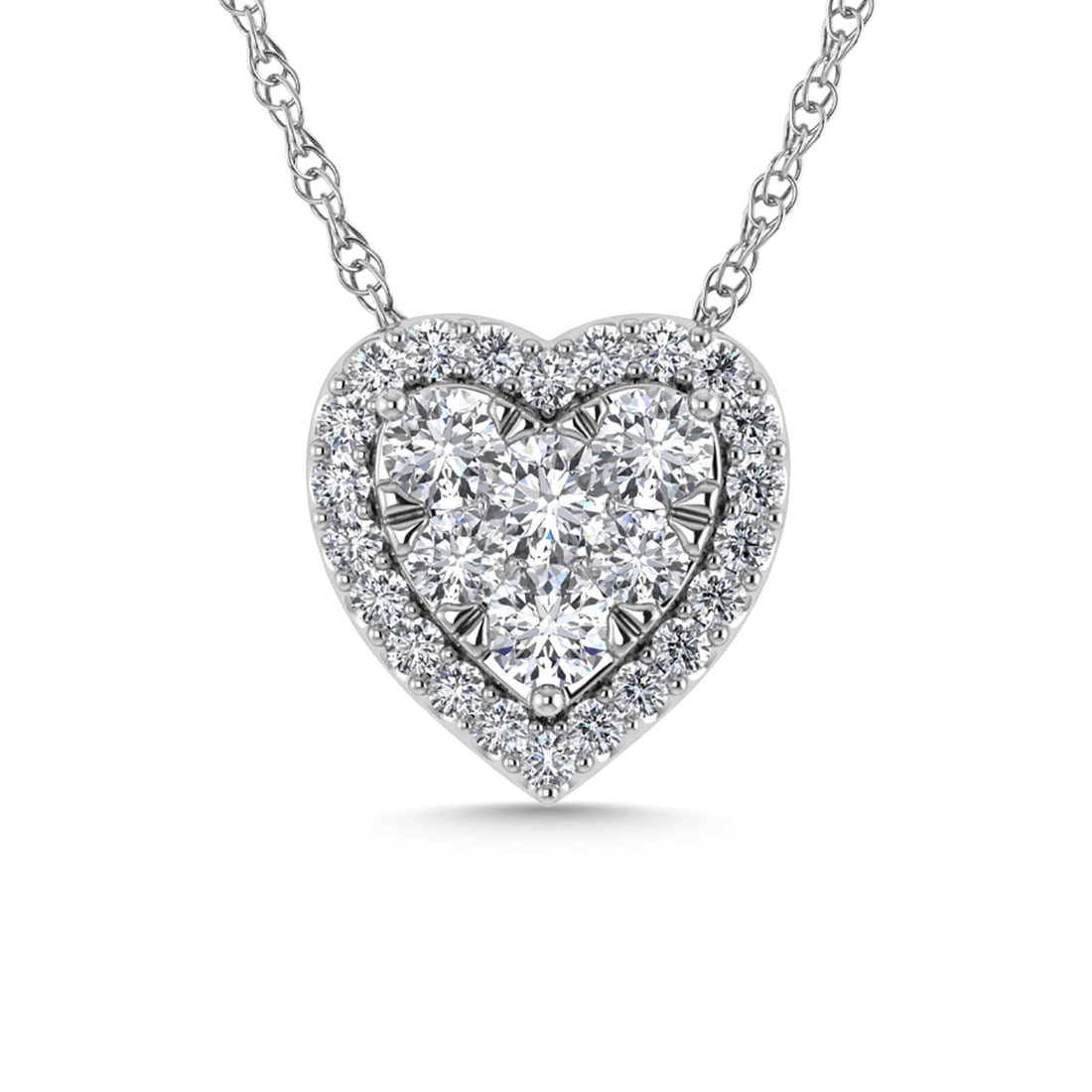 Diamond 1 Ct.Tw. Heart Pendant in 14K White Gold: Diamond 1 Ct.Tw. Heart Pendant in 14K White Gold 14k White Gold Stone Color: G-h Stone Clarity: Si2 Unless otherwise specified, pendants that include a chain are paired with our standard 18-inch lengt