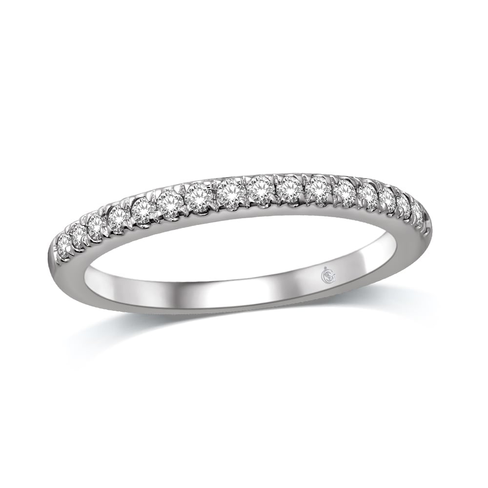 14K White Gold 1/4 Ct.Tw. Diamond Anniversary Band: 14K White Gold 1/4 Ct.Tw. Diamond Anniversary Band This Glamorous Ring Is Available In 14K White Gold. There Are 17 Round Diamonds With A Total Carat Weight Of 1/4 Ct.Tw. Set In A Micro Prong Setting.