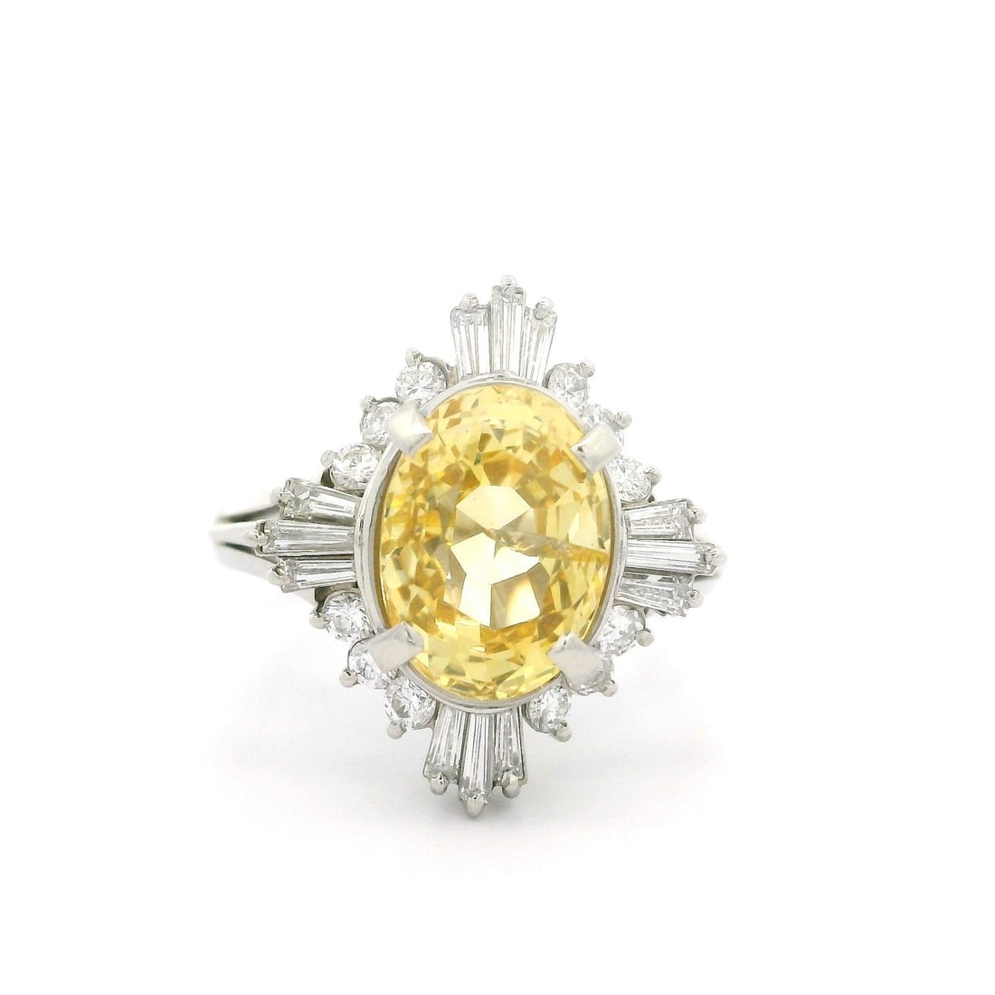 Platinum GIA 4.74ct Ceylon Yellow Sapphire Diamond Ballerina Ring (1 of 5)
