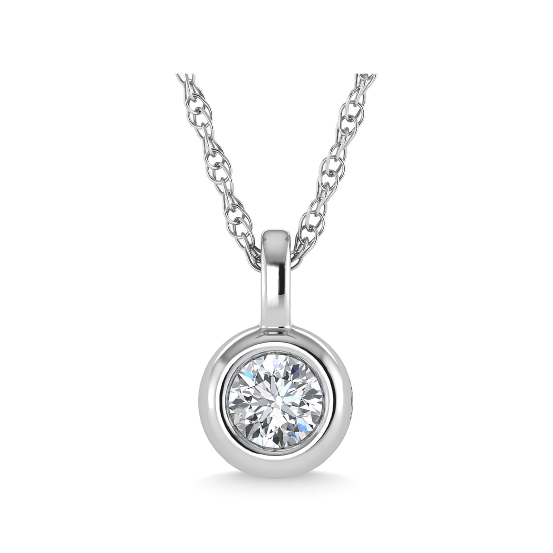 14K White Gold Diamond 1/5 Ct.Tw. Solitaire Pendant: 14K White Gold Diamond 1/5 Ct.Tw. Solitaire Pendant 14k White Gold Stone Color: G-h Stone Clarity: Si2 Unless otherwise specified, pendants that include a chain are paired with our standard 18-inch le