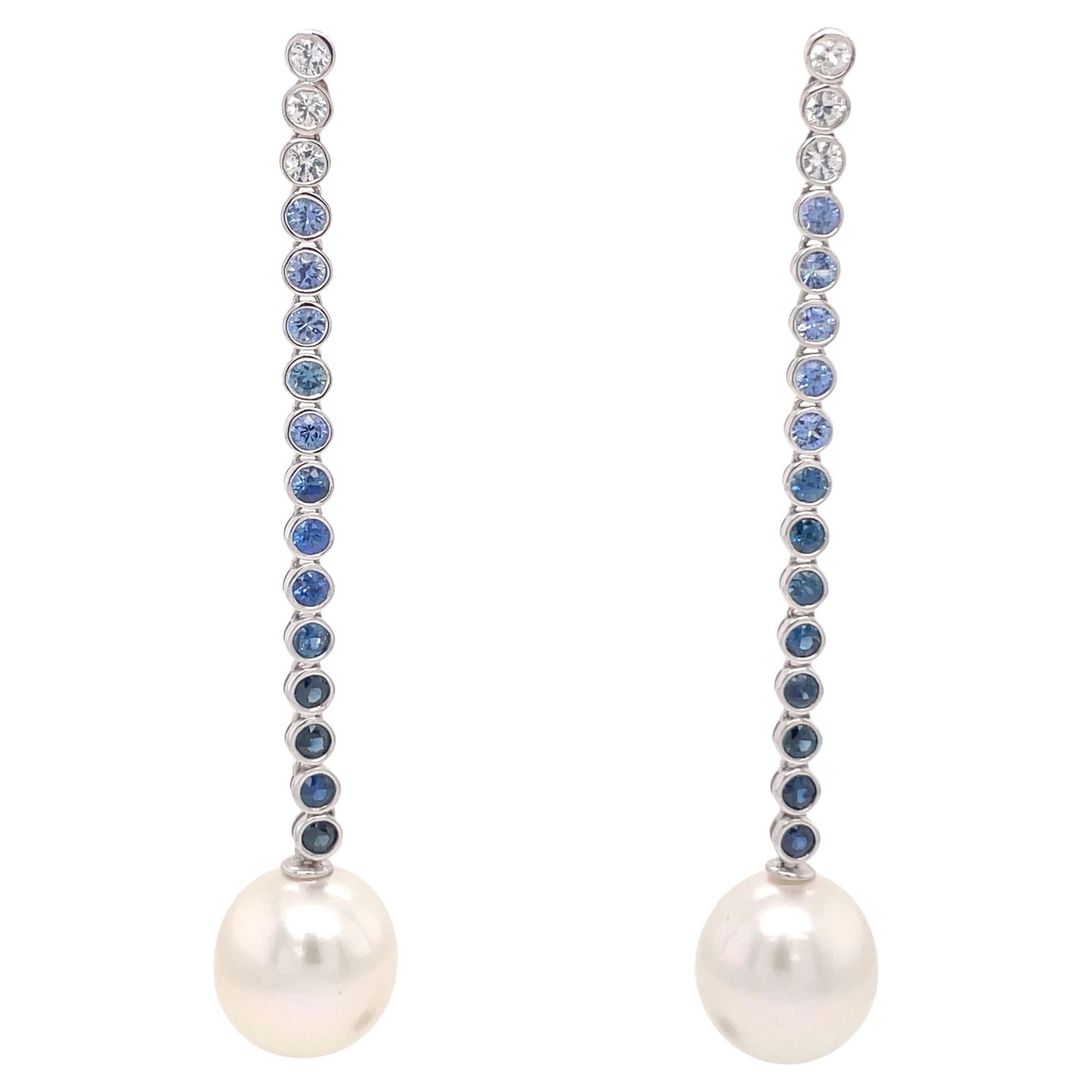 18K White Gold Ombree Sapphire and South Sea Pearl Drop Earrings (1 of 11)