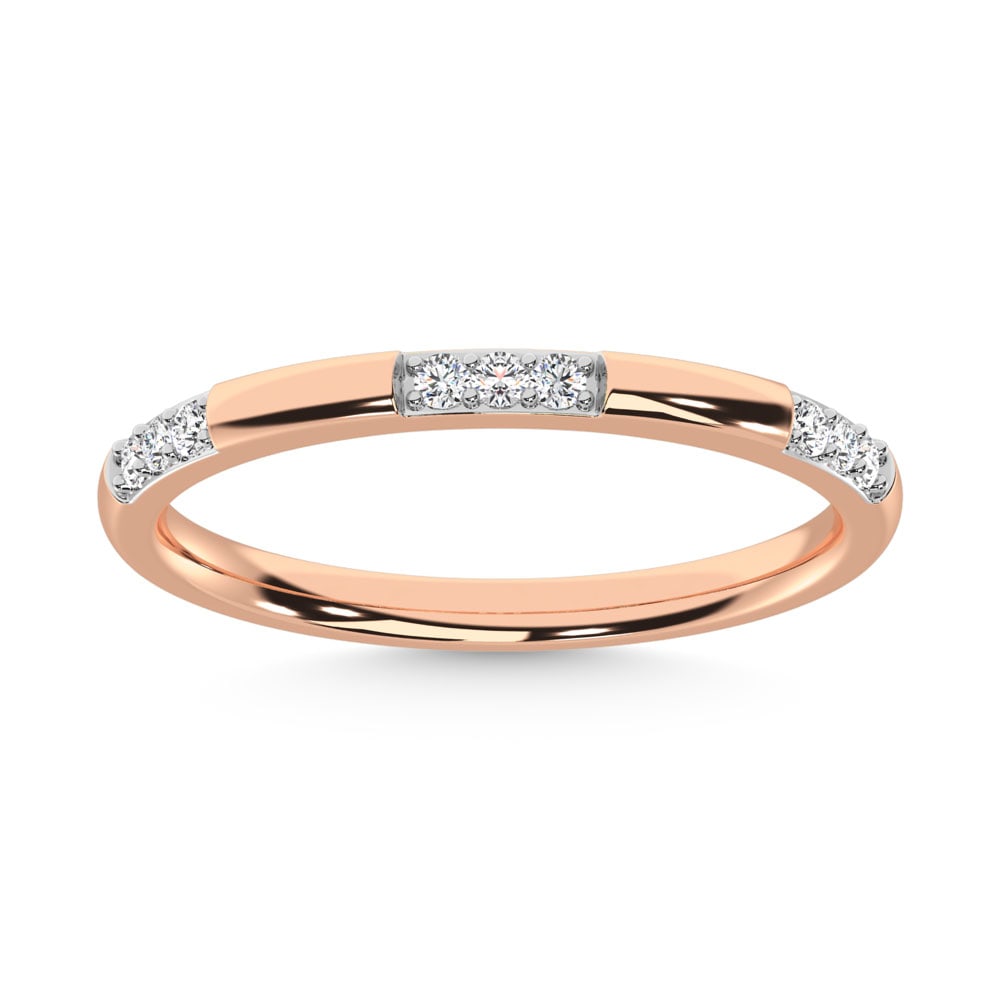 14K Rose Gold Diamond 1/10 Ct.Tw. Stackable Band: 14K Rose Gold Diamond 1/10 Ct.Tw. Stackable Band 14k Rose Gold Stone Color: G-h Stone Clarity: I1-i2 Each ring is presented in standard size 6.5. Complimentary resizing is available between sizes 510
