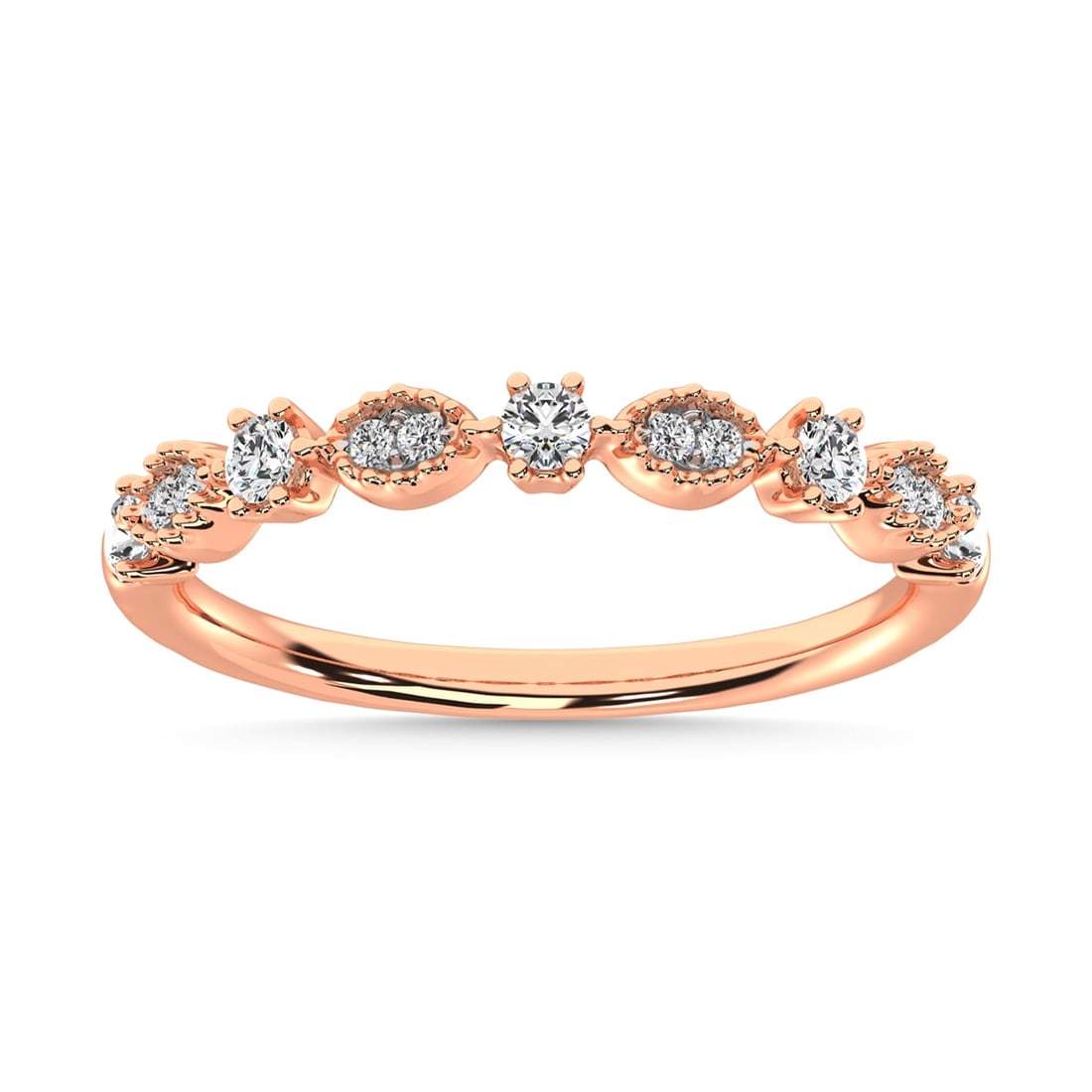Diamond 1/4 Ct.Tw. Stackable Band in 14K Rose Gold: Diamond 1/4 Ct.Tw. Stackable Band in 14K Rose Gold 14k Rose Gold Stone Color: G-h Stone Clarity: I2 Each ring is presented in standard size 6.5. Complimentary resizing is available between sizes 510 (