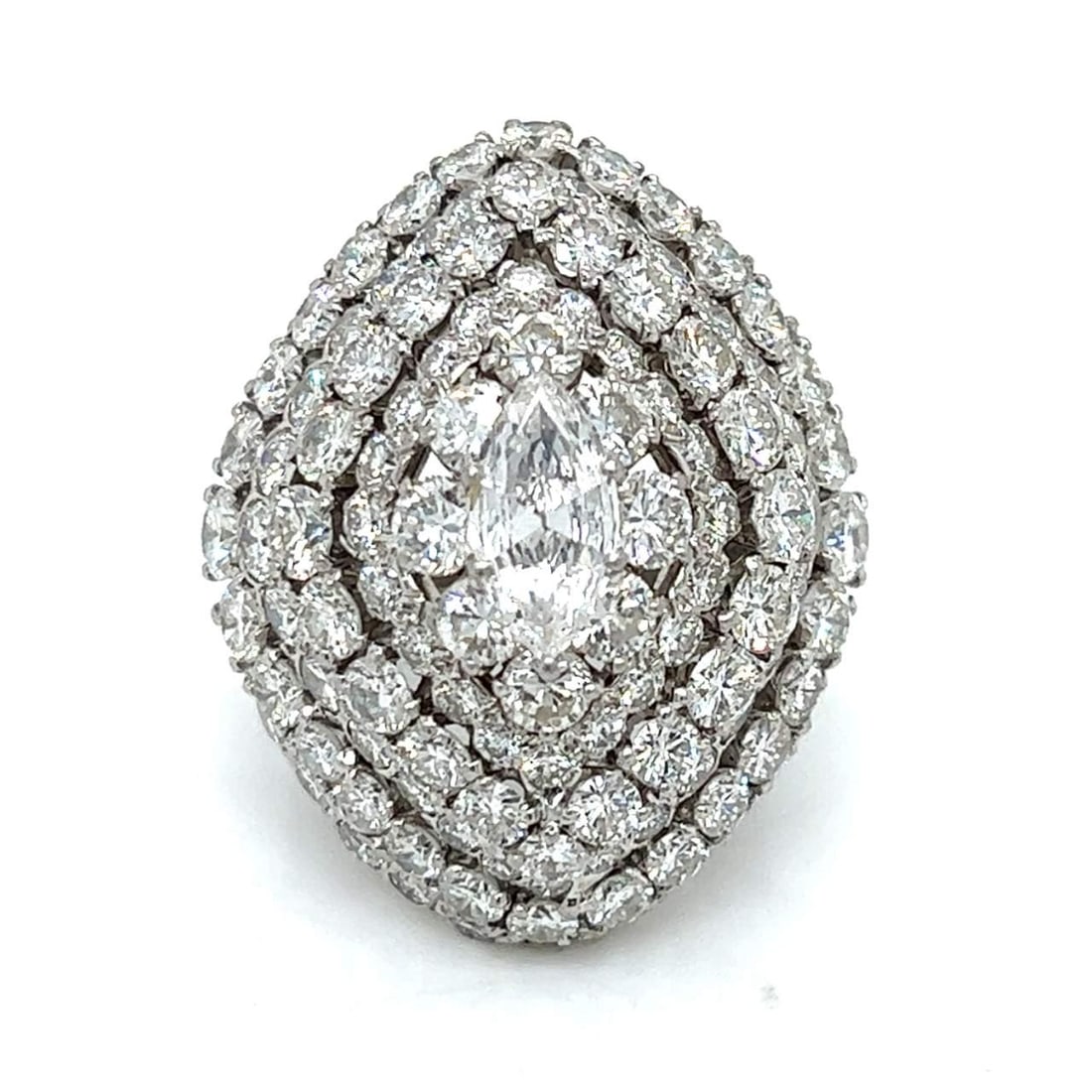 David Webb Platinum 15 Ct Diamond Ring with Marquise Center Stone: David Webb Platinum 15 Ct Diamond Ring with Marquise Center Stone This exquisite David Webb diamond ring showcases a stunning 15.00 ct total diamond weight, crafted in luxurious platinum. The centerpi
