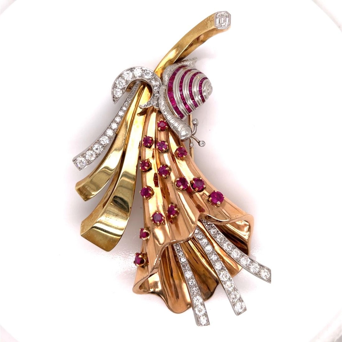 14K Rose Green Gold Platinum Brooch with Burma Rubies and Diamonds by Tiffany & Co. (1 of 7)