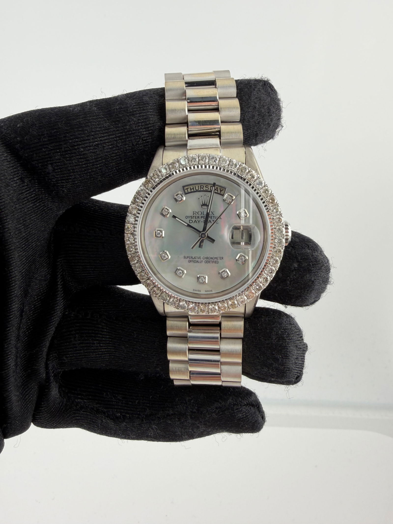 Day Date Ref 1803 MOP Diamond Aftermarket Dial with 14K President Bracelet (1 of 4)
