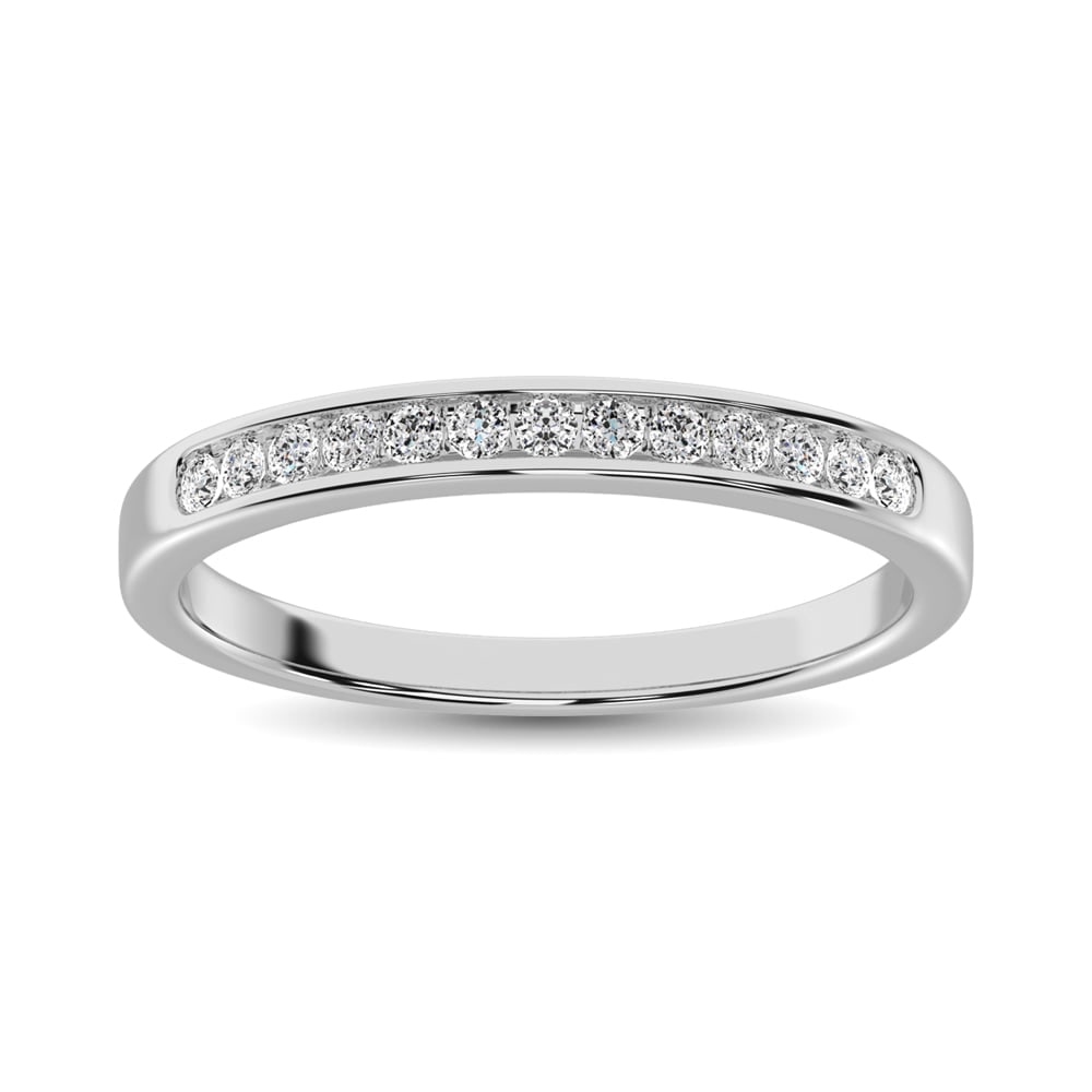 Diamond 1/5 Ct.Tw. Channel Set Machin Band in 14K White Gold: Diamond 1/5 Ct.Tw. Channel Set Machin Band in 14K White Gold 14k White Gold Stone Color: G-h Stone Clarity: I1 Each ring is presented in standard size 6.5. Complimentary resizing is available between