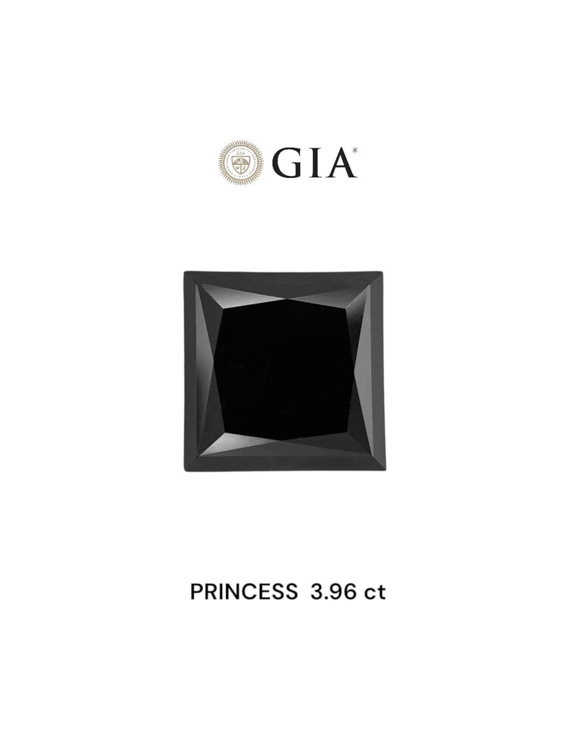 Loose Diamond - PRINCESS 3.96ct Black: Loose Diamond - PRINCESS 3.96ct Black Source: Natural Shape: PRINCESS Carats: 3.96 Color: Black Certification: IGI Video: