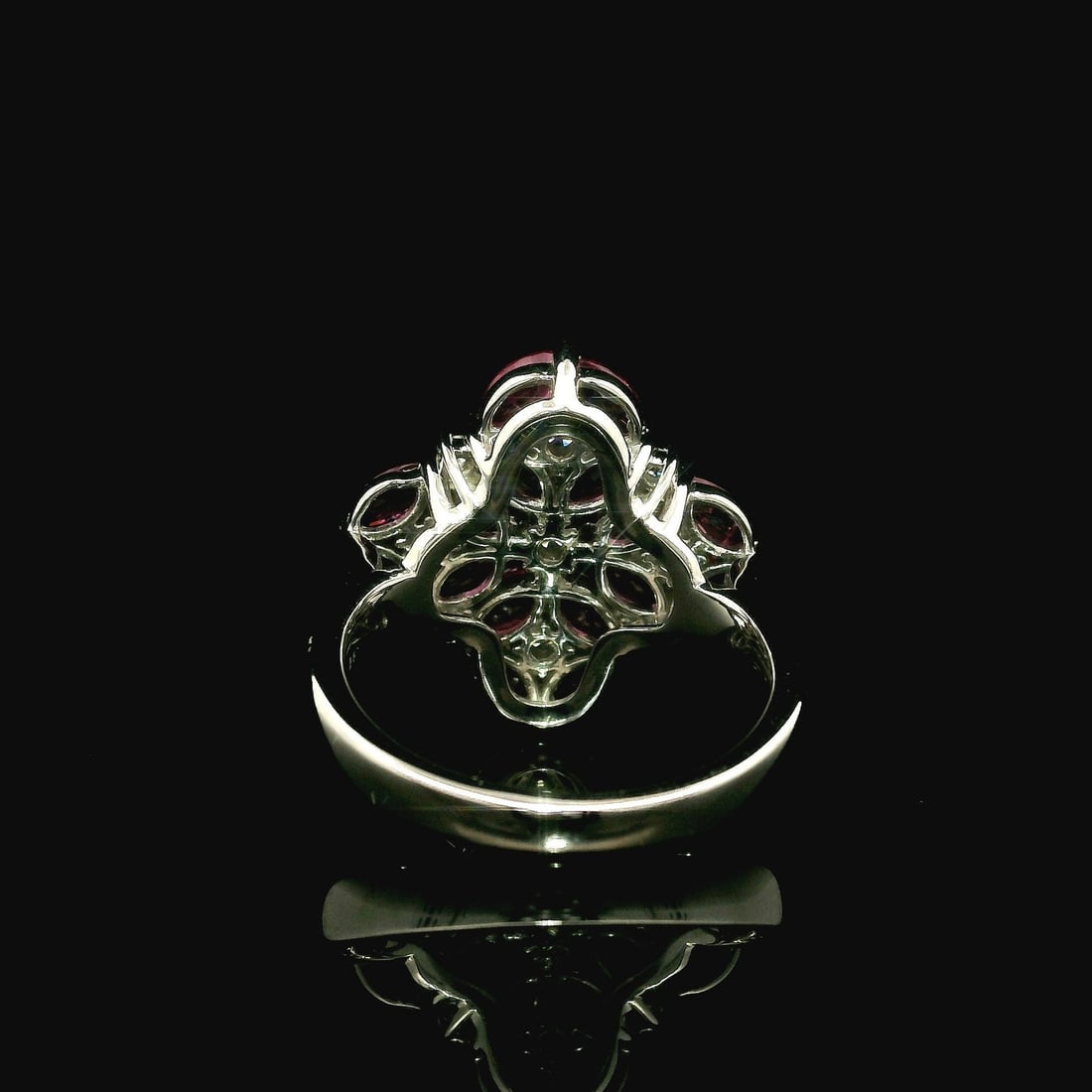Platinum Statement Ring with Marquise Ruby and Diamond Clusters - 13