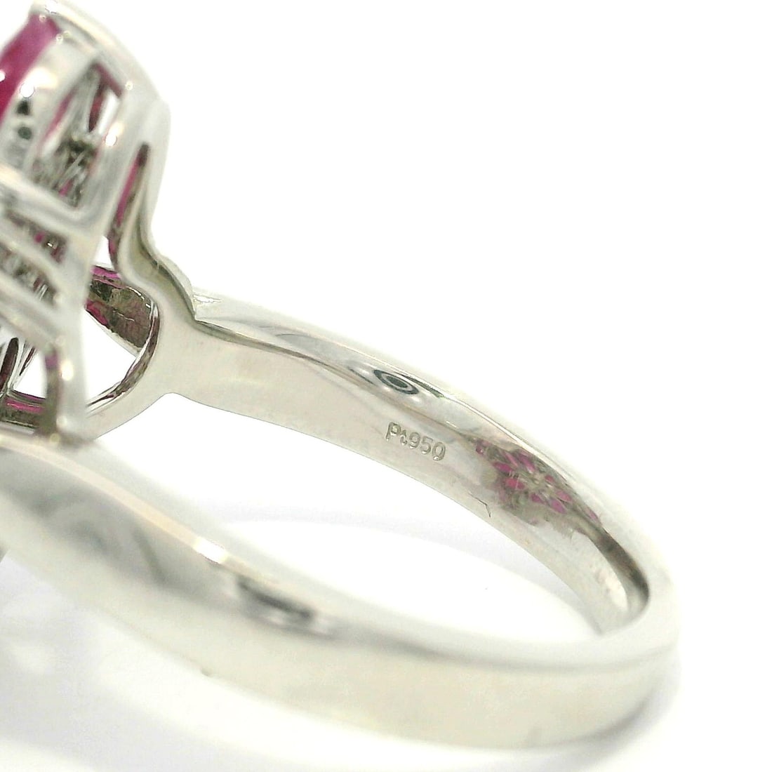 Platinum Statement Ring with Marquise Ruby and Diamond Clusters - 8