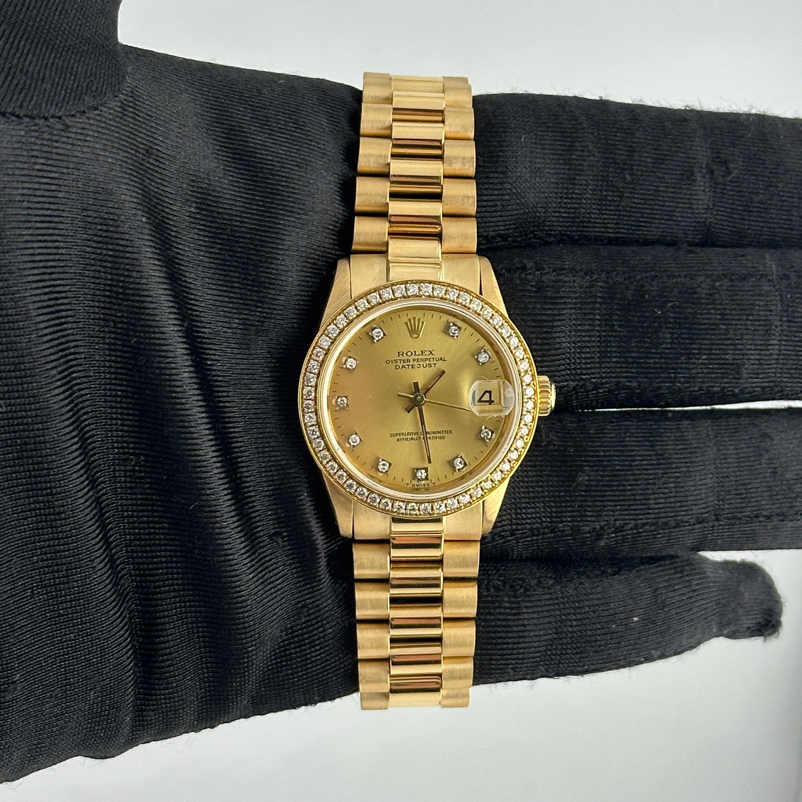 Rolex Datejust Ref 6827 Ladies Watch Champagne Diamond Dial Aftermarket Presi 18K Bracelet (1 of 3)