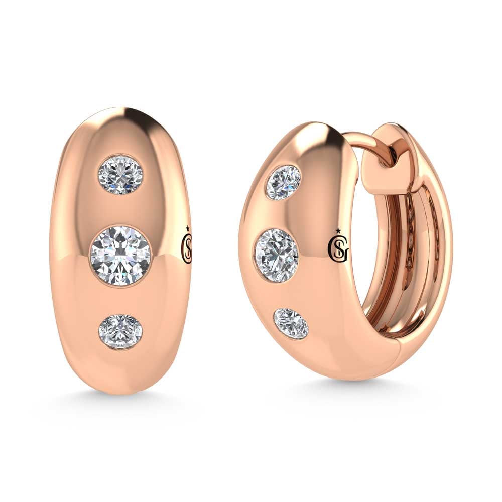 14K Rose Gold Diamond 1/5 Ct.Tw. Flush Setting High Polish Hoop Earrings (1 of 3)