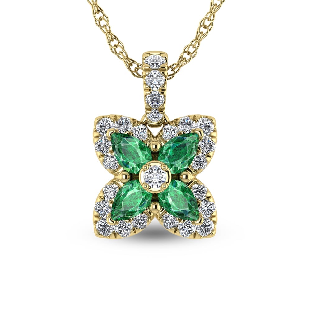 14K Yellow Gold Diamond 7/8 Ct.Tw. & Emerald Fashion Pendant: 14K Yellow Gold Diamond 7/8 Ct.Tw. & Emerald Fashion Pendant 14k Yellow Gold Stone Color: G-h Stone Clarity: Si2 Unless otherwise specified, pendants that include a chain are paired with our standard