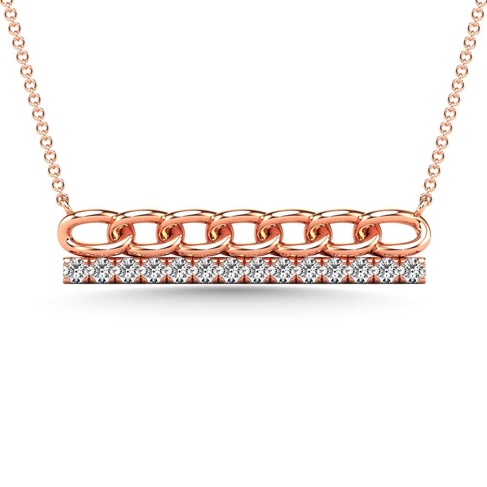 Diamond 1/5 Ct.Tw. Bar Necklace in 10K Rose Gold: Diamond 1/5 Ct.Tw. Bar Necklace in 10K Rose Gold 10k Rose Gold Stone Color: H-i Stone Clarity: I2 Unless otherwise specified, pendants that include a chain are paired with our standard 18-inch length.