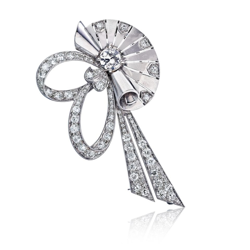 Raymond C. Yard 1940s Platinum Diamond Fan Clip Brooch 2.5 Cts (1 of 1)