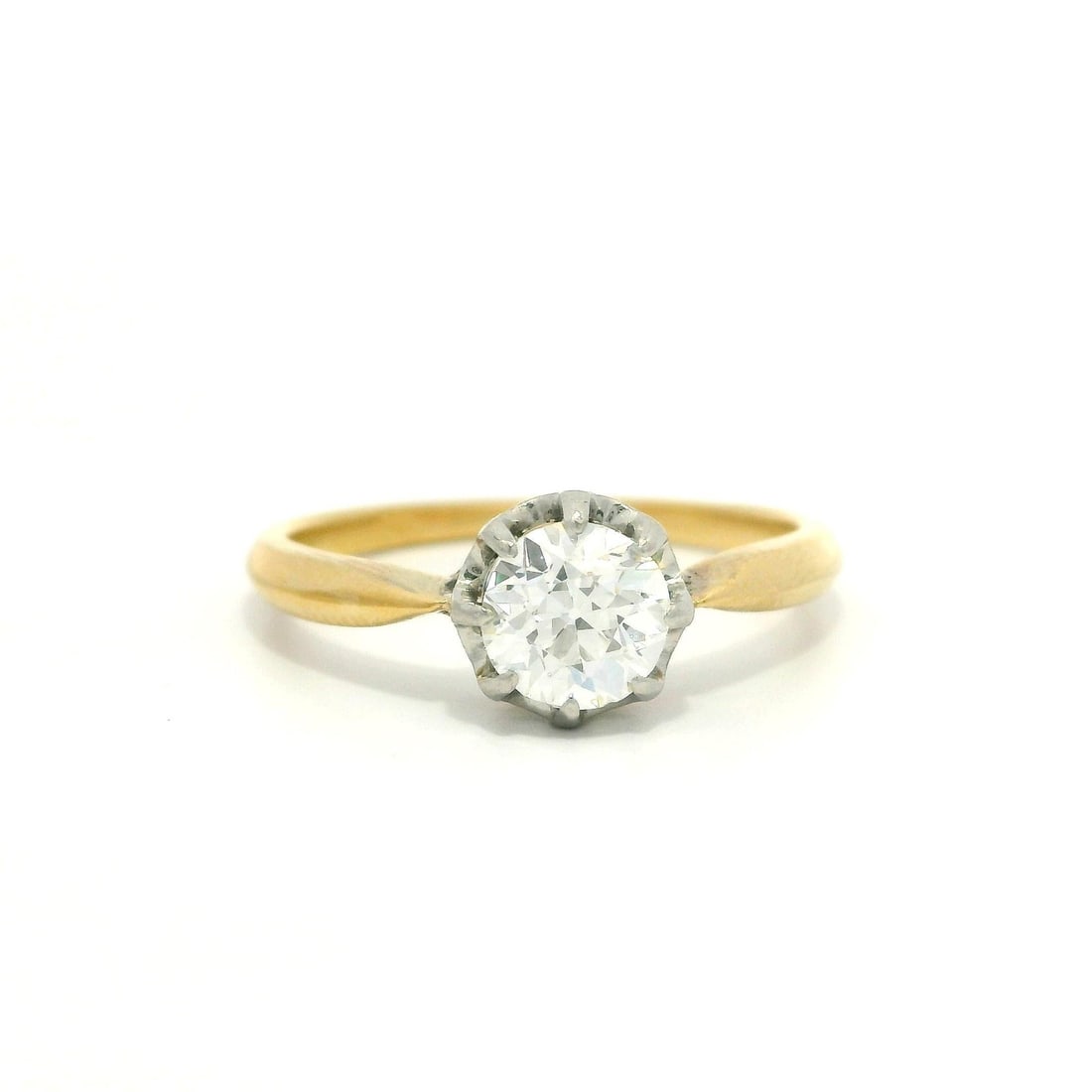 Antique French 18k Yellow Gold Diamond Solitaire Engagement Ring: Antique French 18k Yellow Gold Diamond Solitaire Engagement Ring This exquisite Antique French engagement ring features a stunning 0.55 carat natural diamond, skillfully crafted in an Old European cut