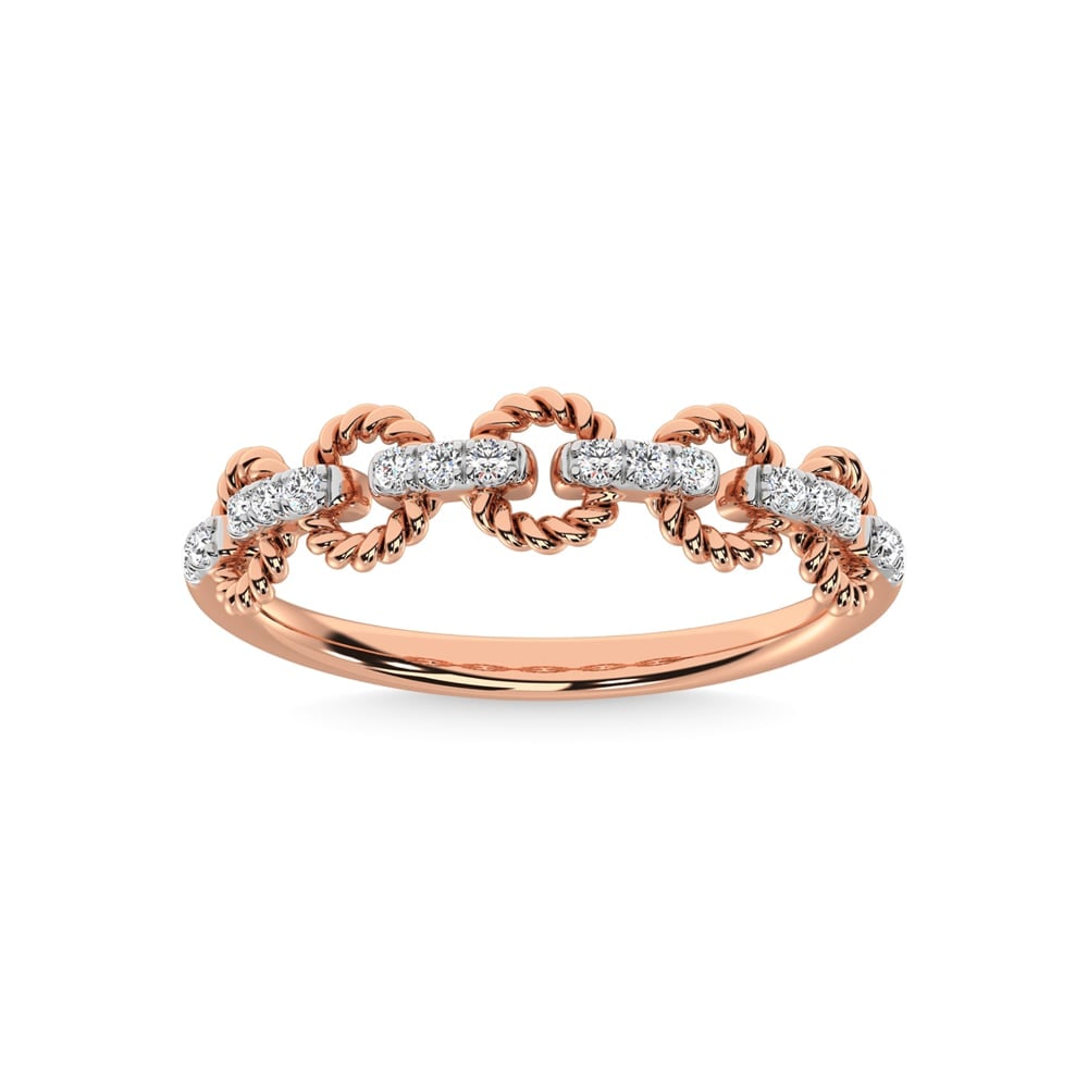 14K Rose Gold Diamond 1/6 Ct.Tw. Stackable Ring: 14K Rose Gold Diamond 1/6 Ct.Tw. Stackable Ring 14k Rose Gold Stone Color: G-h Stone Clarity: I1 Each ring is presented in standard size 6.5. Complimentary resizing is available between sizes 510 (in