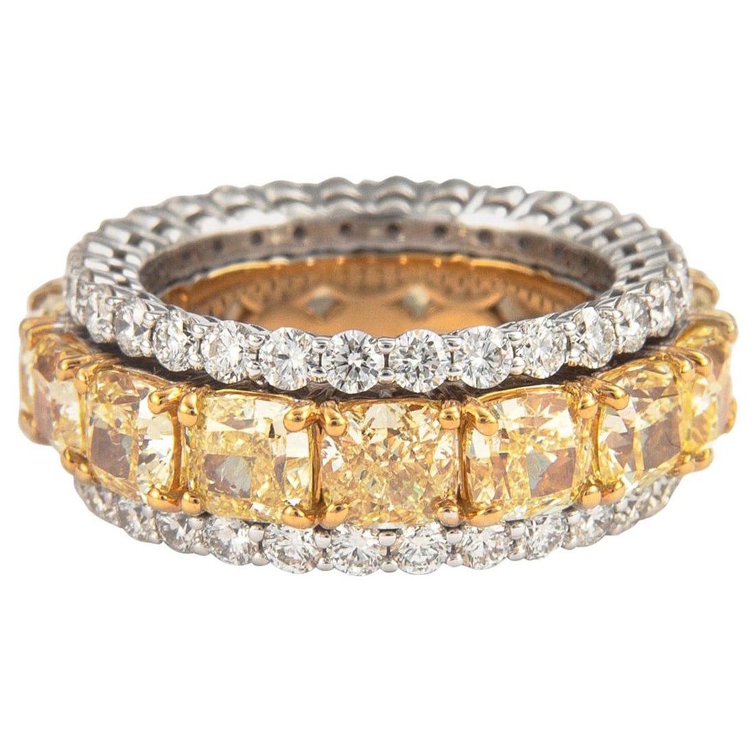 9.69ct Diamond Yellow Diamond Eternity Band 18k Gold: 9.69ct Diamond Yellow Diamond Eternity Band 18k Gold This exquisite 9.69ct Diamond and Yellow Diamond Eternity Band showcases a stunning blend of vibrant yellow and classic white diamonds set in 18k g