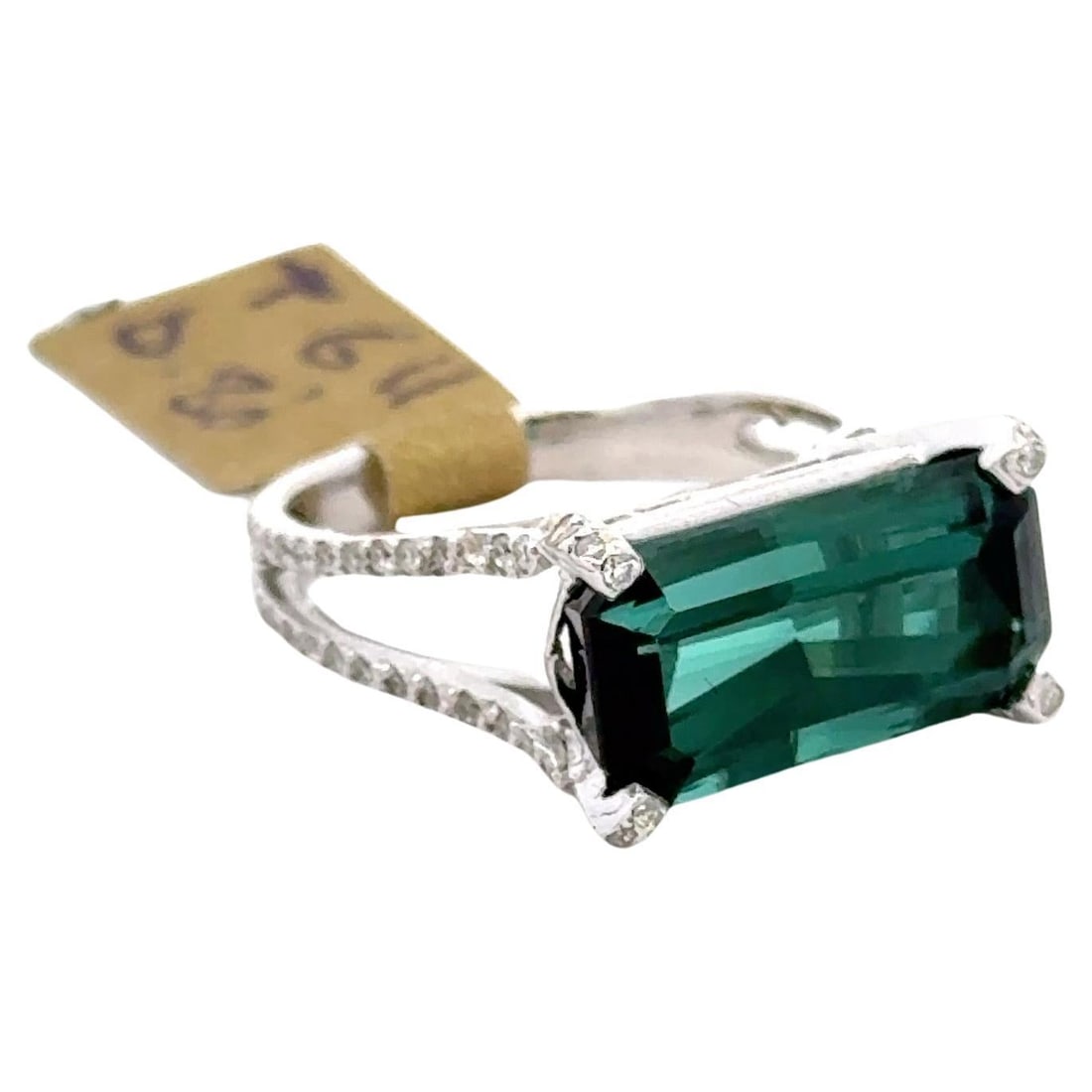 Harbor Diamonds Emerald Cut Indicolite Tourmaline Diamond Ring 6.11 Carats 18K White Gold: Harbor Diamonds Emerald Cut Indicolite Tourmaline Diamond Ring 6.11 Carats 18K White Gold This exquisite ring features an elegant emerald cut indicolite tourmaline weighing 6.11 carats, beautifully co