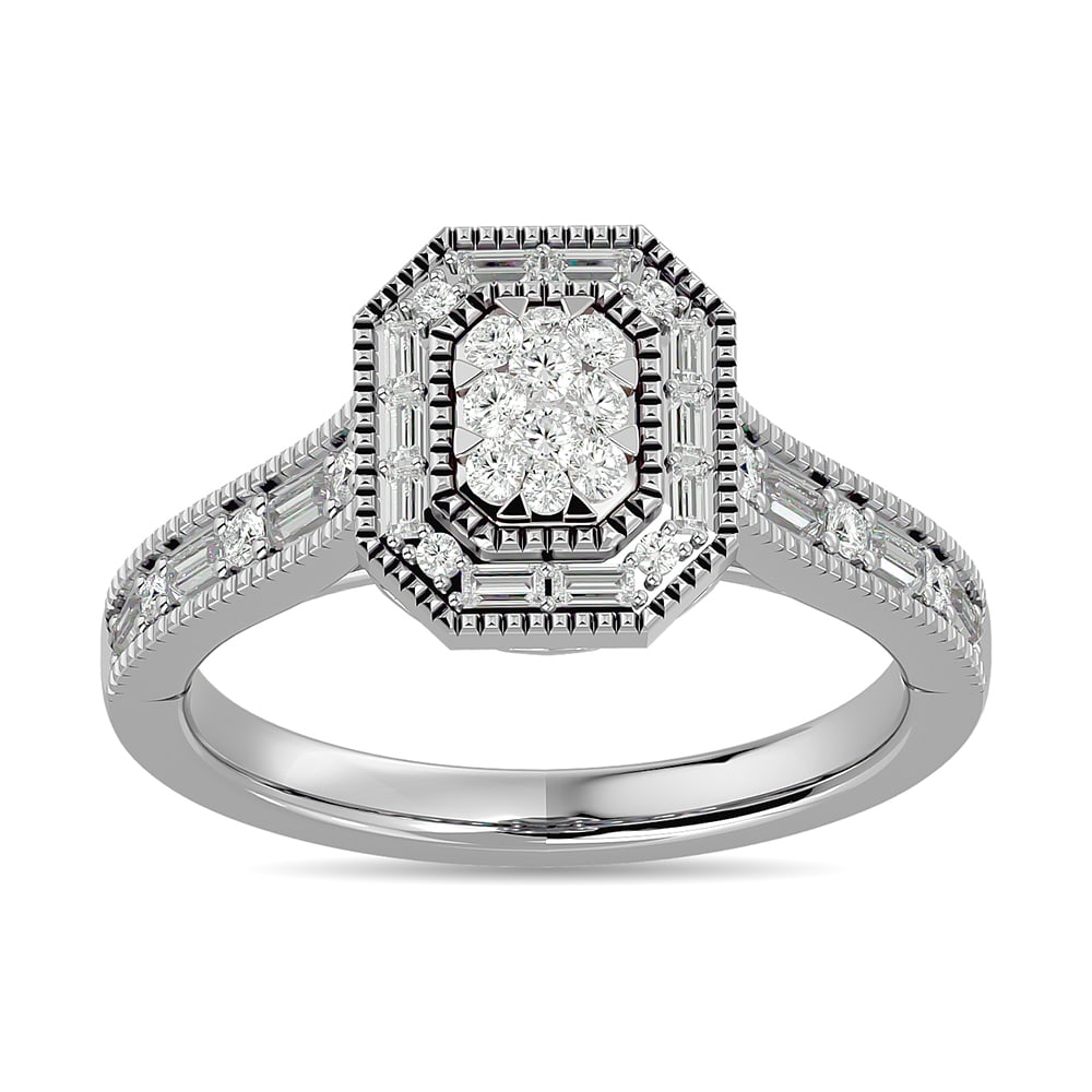 Diamond 1/2 Ct.tw Engagement Ring in 14K White Gold: Diamond 1/2 Ct.tw Engagement Ring in 14K White Gold 14k White Gold Stone Color: G-h Stone Clarity: Si2 Each ring is presented in standard size 6.5. Complimentary resizing is available between sizes 51