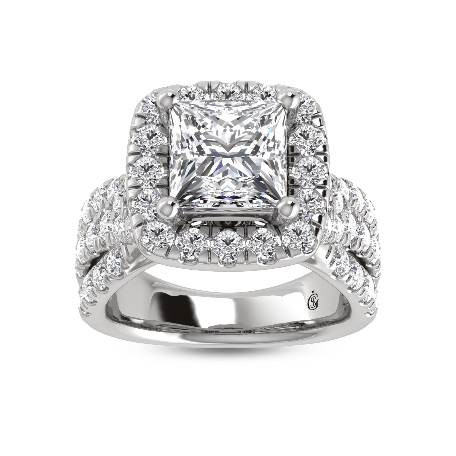 14K White Gold Lab Grown Diamond 3 1/4 Ct.Tw. Princess Shape Engagement Ring (IGI Certified Center (1 of 4)