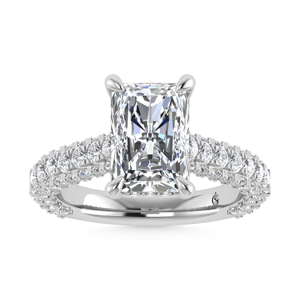 14K White Gold Lab Grown Diamond 4 1/5 Ct.Tw. Radiant Shape Engagement Ring (IGI Certified Center: 14K White Gold Lab Grown Diamond 4 1/5 Ct.Tw. Radiant Shape Engagement Ring (IGI Certified Center 3ct) Discover subtle brilliance and modern elegance with our Hidden Halo Diamond Engagement Ring. This