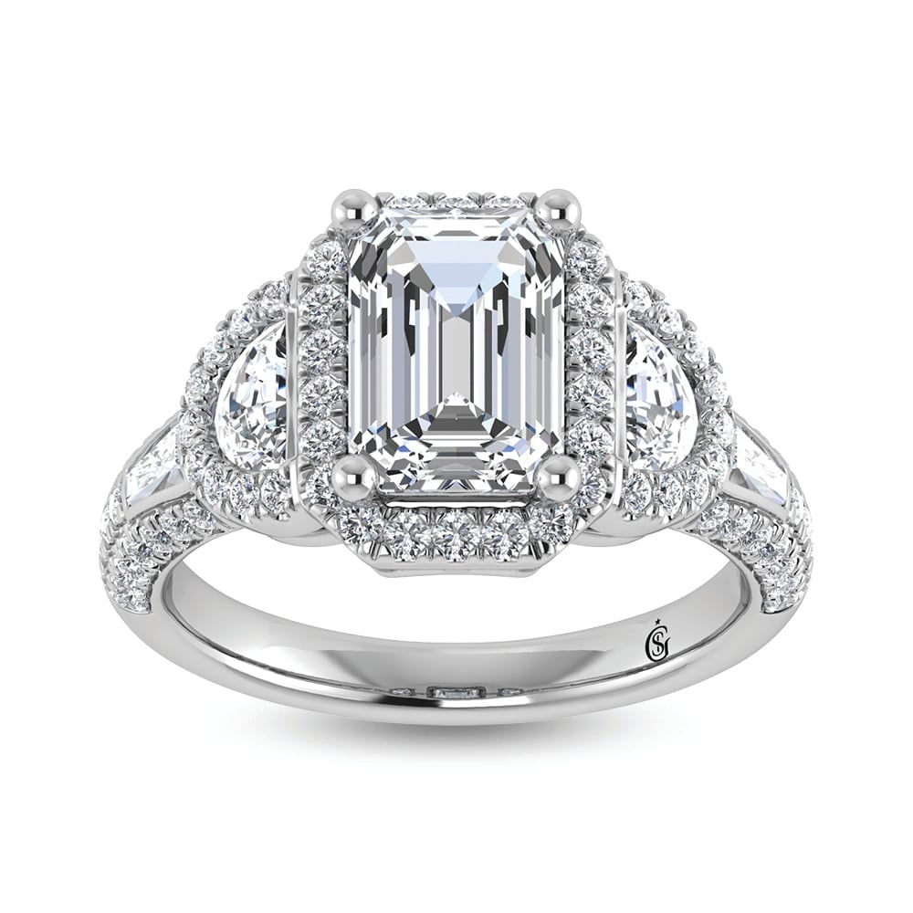 14K White Gold Lab Grown Diamond 3 Ct.Tw. Lab Grown Engagement Ring (IGI Certified Center 2ct): 14K White Gold Lab Grown Diamond 3 Ct.Tw. Lab Grown Engagement Ring (IGI Certified Center 2ct) This stunning three-stone ring features a sparkling 2 CT Emerald Center diamond with two shimmering side