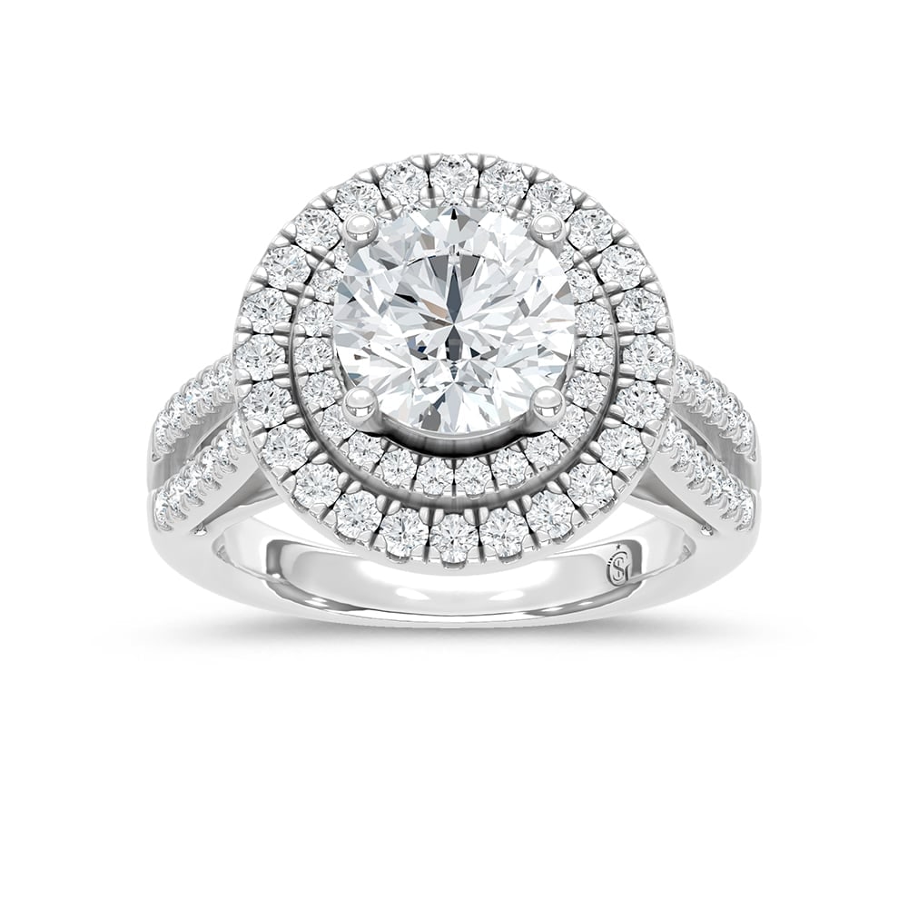 14K White Gold Lab Grown Diamond 3 7/8 Ct.Tw. Round Shape Fashion Ring (IGI Certfied Center 3ct): 14K White Gold Lab Grown Diamond 3 7/8 Ct.Tw. Round Shape Fashion Ring (IGI Certfied Center 3ct) Celebrate your forever moment with the timeless brilliance of our Halo Diamond Engagement Ring. This