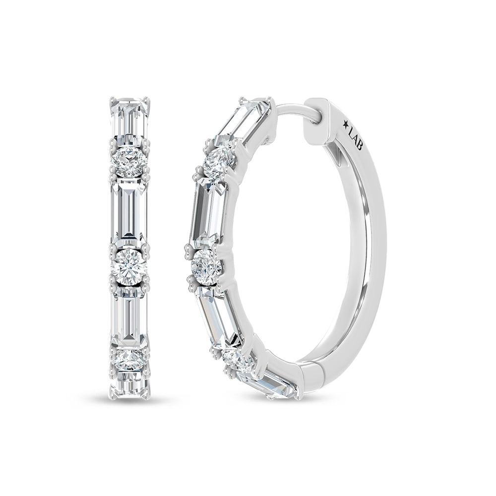 14K White Gold Lab Grown Diamond 1 Ct.Tw. Hoop Earrings: 14K White Gold Lab Grown Diamond 1 Ct.Tw. Hoop Earrings Add timeless sparkle to your collection with these elegant 14K white gold hoop earrings, featuring a total of 1 carat of brilliant lab-grown dia