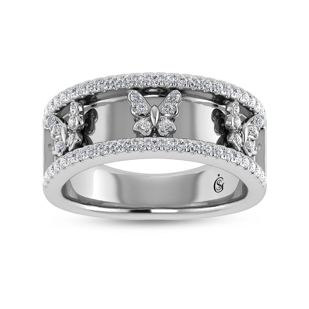 14K White Gold Diamond 1/3 Ct.Tw. Butterfly Fashion Ring: 14K White Gold Diamond 1/3 Ct.Tw. Butterfly Fashion Ring 14k White Gold Stone Color: G-h Stone Clarity: Si1 Each ring is presented in standard size 6.5. Complimentary resizing is available between siz