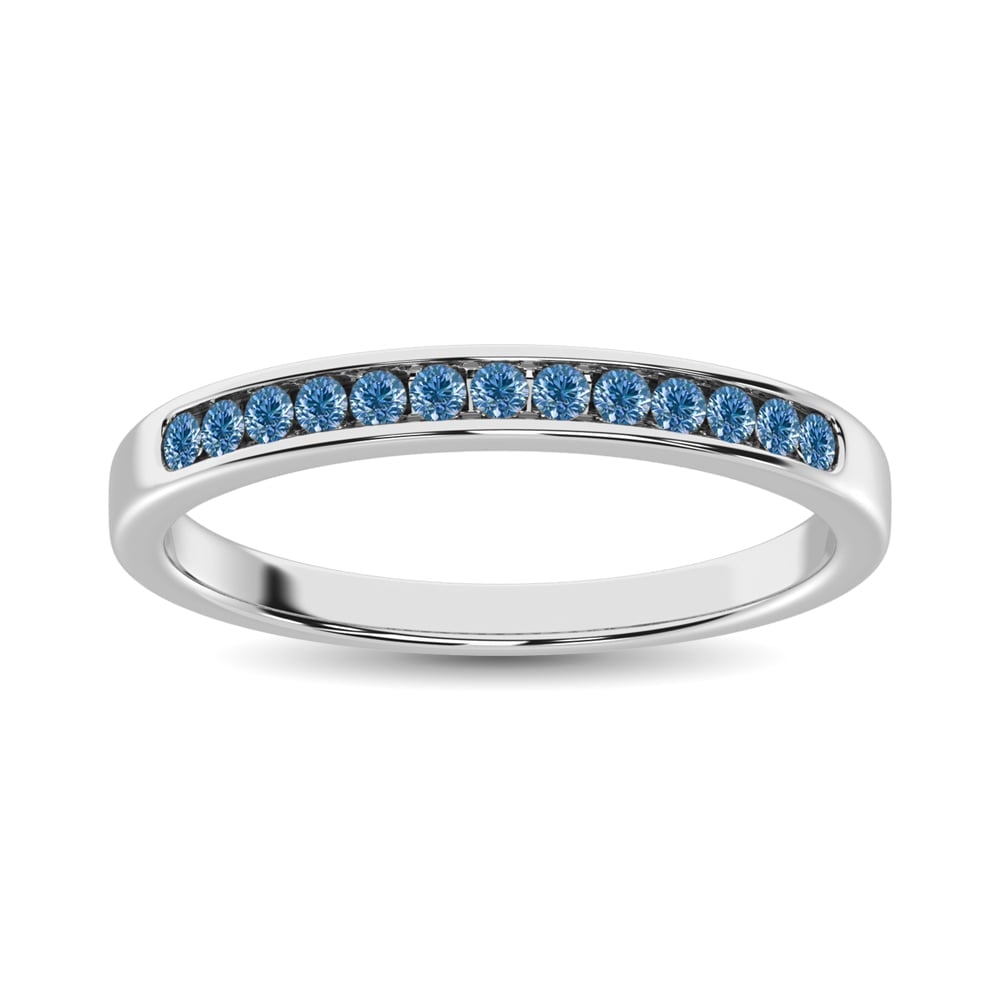 Diamond Blue 1/6 Ct.Tw. Machine Band in 14K White Gold: Diamond Blue 1/6 Ct.Tw. Machine Band in 14K White Gold 14k White Gold Stone Color: G-h Stone Clarity: Promo Each ring is presented in standard size 6.5. Complimentary resizing is available between siz