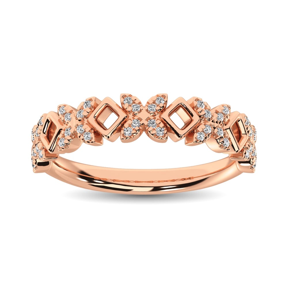 Diamond 1/5 Ct.Tw. Stack Band in 14K Rose Gold: Diamond 1/5 Ct.Tw. Stack Band in 14K Rose Gold 14k Rose Gold Stone Color: G-h Stone Clarity: I1 Each ring is presented in standard size 6.5. Complimentary resizing is available between sizes 510 (in 1