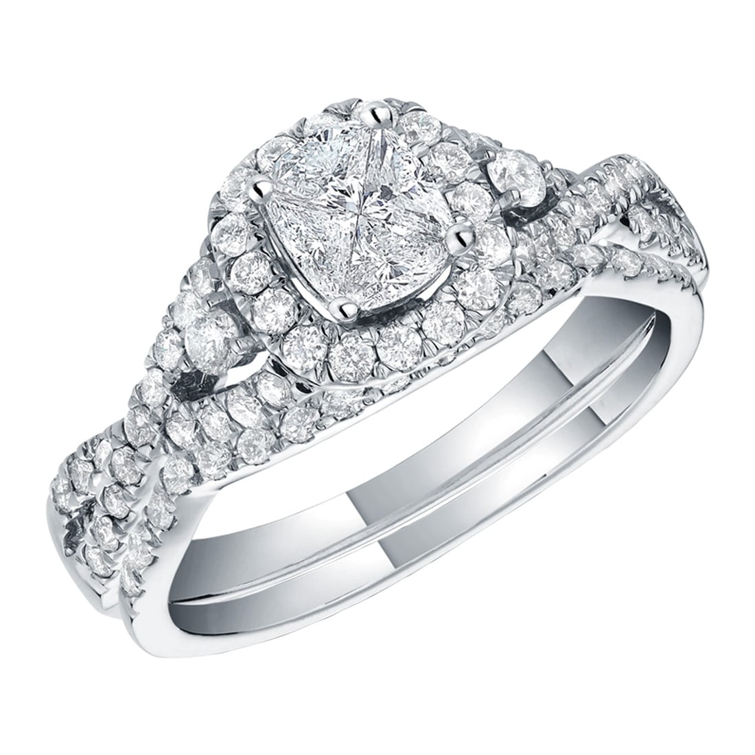 Lovecuts 14K White Gold 1 Ct.Tw. Diamond Bridal Invisible Ring: Lovecuts 14K White Gold 1 Ct.Tw. Diamond Bridal Invisible Ring This Diamond Bridal Set Fashioned In 14K White Gold And Set With Shimmering 1 Ct.Tw. Diamonds. On Your Special Day, The Coordinating Diam
