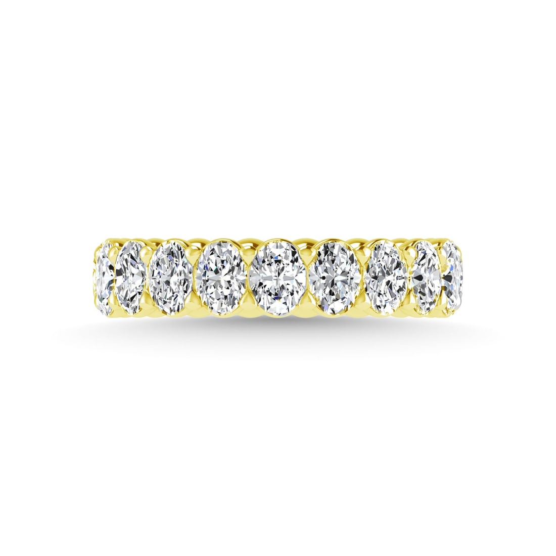 18K Yellow Gold 5 1/6 CT Tw. Oval Shape Lab Grown Diamond Full Eternity Band: 18K Yellow Gold 5 1/6 CT Tw. Oval Shape Lab Grown Diamond Full Eternity Band Celebrate everlasting love with our stunning Lab Grown Diamond Full Eternity Wedding Band. Crafted in precious metal, this