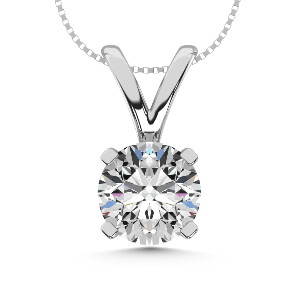 14K White Gold 1/3 Ct.Tw. Diamond Solitaire Pendant: 14K White Gold 1/3 Ct.Tw. Diamond Solitaire Pendant 14k White Gold Stone Color: G-h Stone Clarity: Si2 Unless otherwise specified, pendants that include a chain are paired with our standard 18-inch le