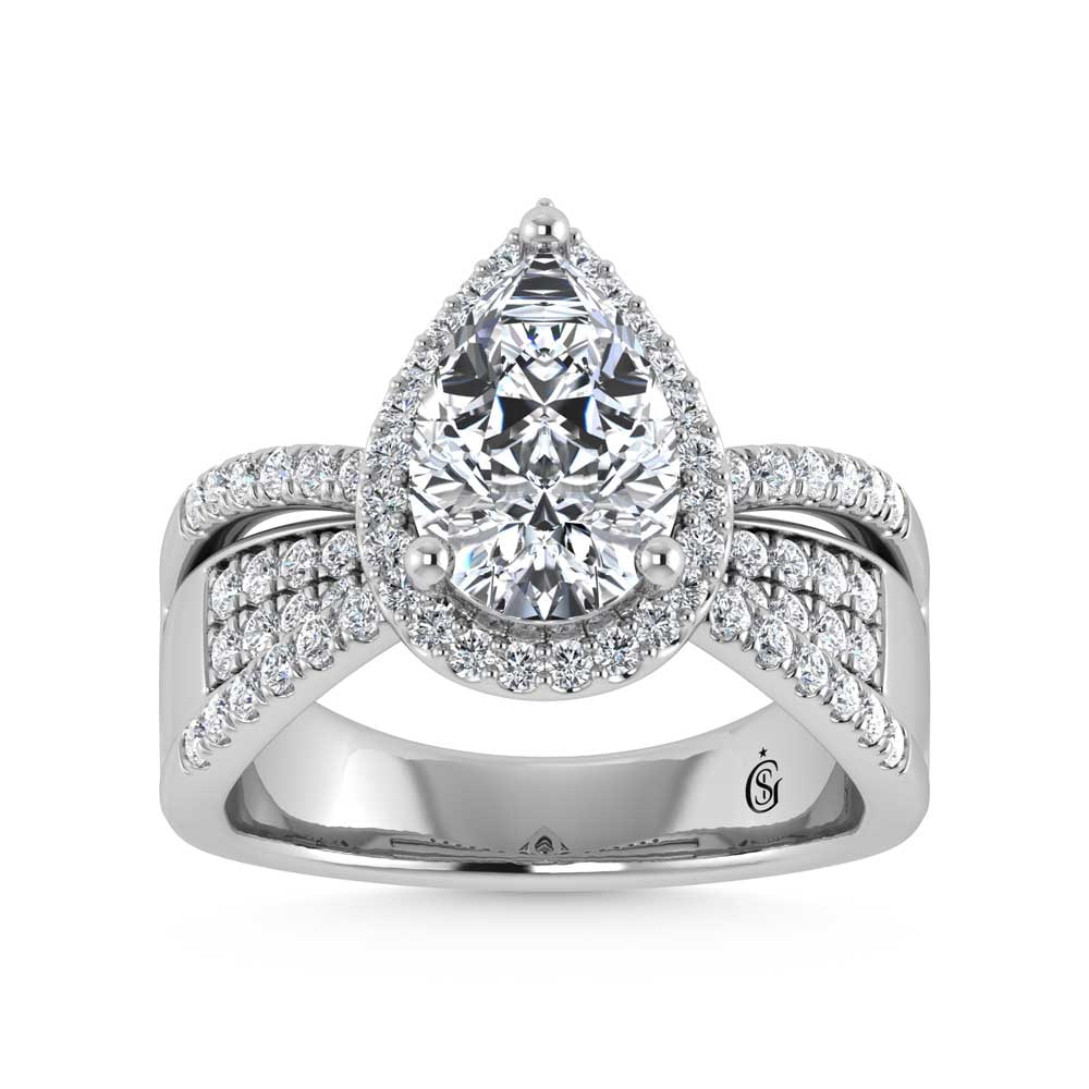 14K White Gold Lab Grown Diamond 2 1/2 Ct.Tw. Pear Shape Engagement Ring (IGI Certified Center 2ct): 14K White Gold Lab Grown Diamond 2 1/2 Ct.Tw. Pear Shape Engagement Ring (IGI Certified Center 2ct) 14k White Gold Stone Color: D-f Stone Clarity: Vs Each ring is presented in standard size 6.5. Compl