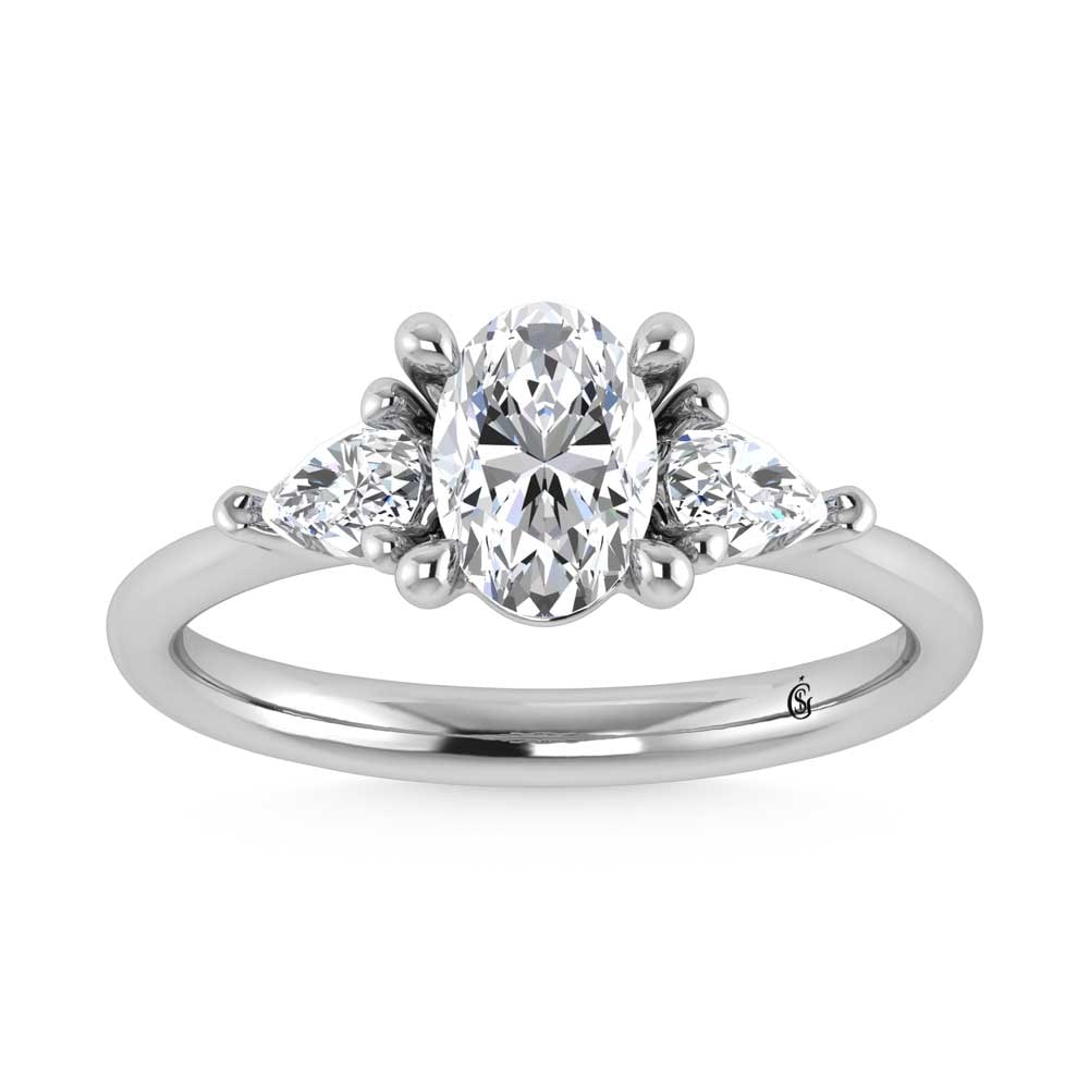 14K White Gold Lab Grown Diamond 1 3/8 Ct.Tw. Oval Shape Three Stone Engagement Ring: 14K White Gold Lab Grown Diamond 1 3/8 Ct.Tw. Oval Shape Three Stone Engagement Ring This stunning three-stone ring features a sparkling 1 CT Oval Center diamond with two shimmering side diamonds,