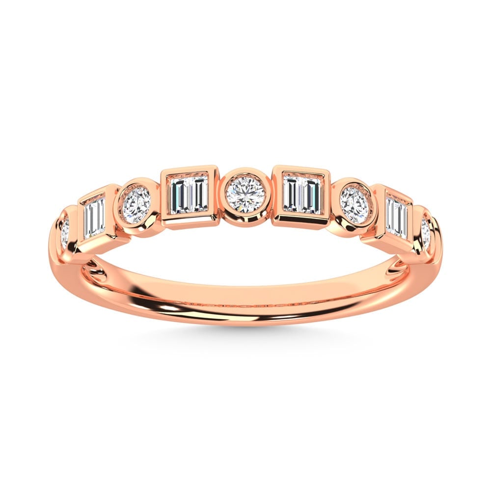 14K Rose Gold Diamond 1/4 Ct.Tw. Stack Band: 14K Rose Gold Diamond 1/4 Ct.Tw. Stack Band 14k Rose Gold Stone Color: G-h Stone Clarity: Si Each ring is presented in standard size 6.5. Complimentary resizing is available between sizes 510 (in 1/4