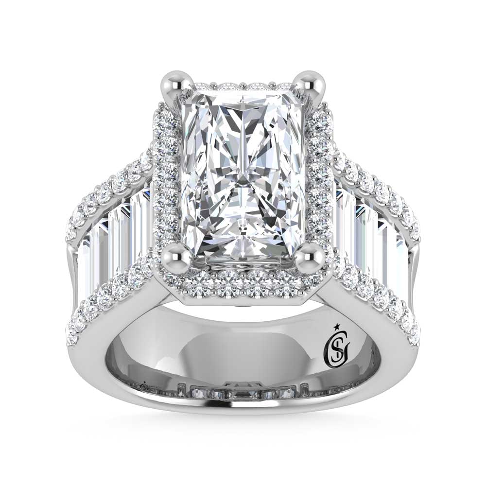 14K White Gold Lab Grown Diamond 8 Ct.Tw. Straight Baguette Shank Engagement Ring (IGI Certified: 14K White Gold Lab Grown Diamond 8 Ct.Tw. Straight Baguette Shank Engagement Ring (IGI Certified Center 5ct) 14k White Gold Stone Color: D-f Stone Clarity: Vs Each ring is presented in standard size 6