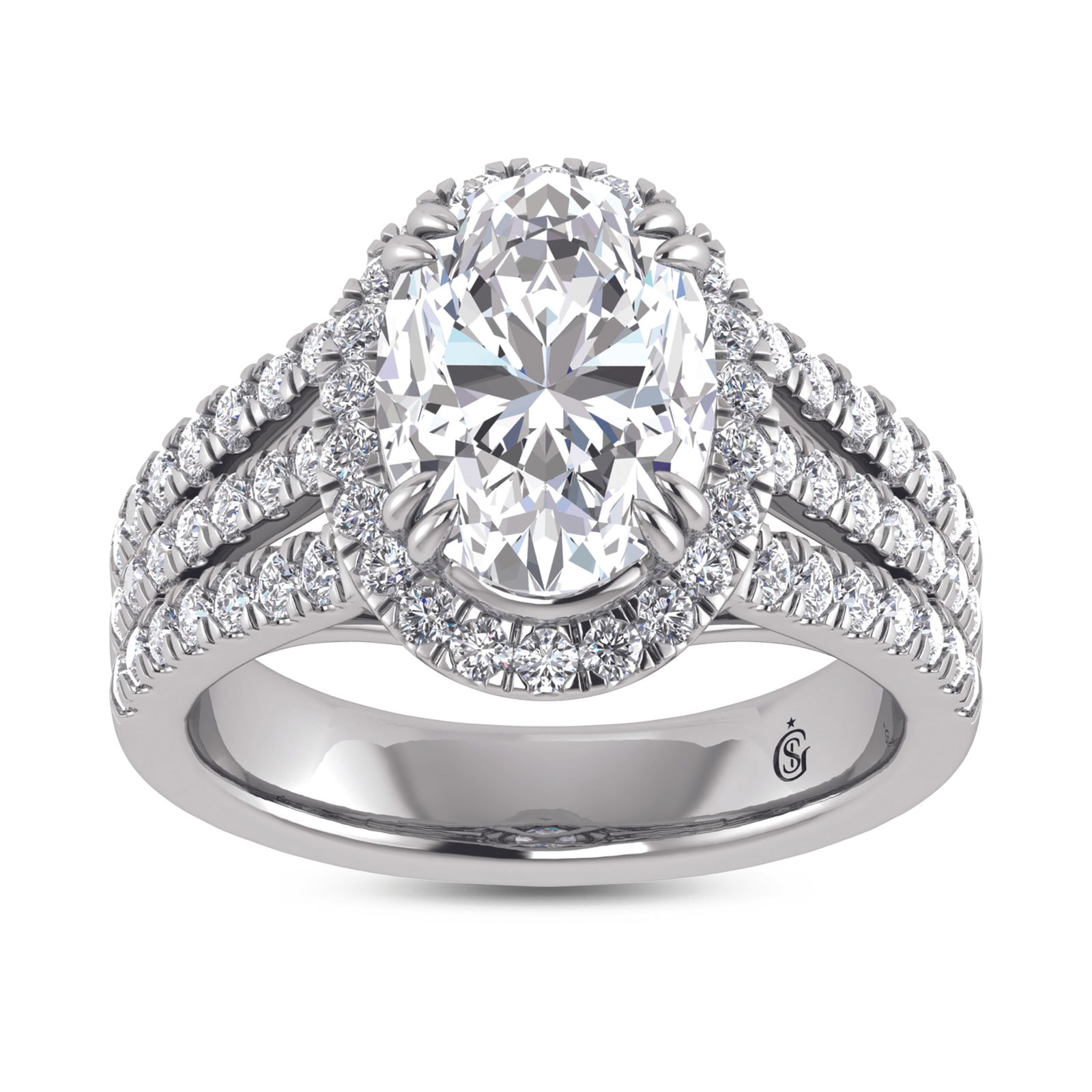 14K White Gold Labgrown Diamond 3 7/8 Ct.Tw. Oval Shape Engagement Ring (1 of 4)