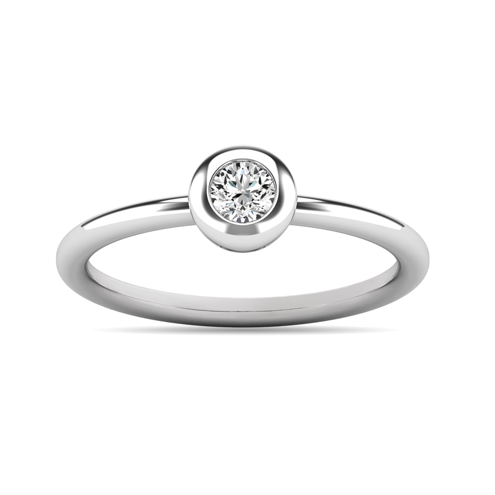 Diamond 1/10 Ct.tw Bezel Set Ring in 10K White Gold: Diamond 1/10 Ct.tw Bezel Set Ring in 10K White Gold 10k White Gold Stone Color: G-h Stone Clarity: I2 Each ring is presented in standard size 6.5. Complimentary resizing is available between sizes 510