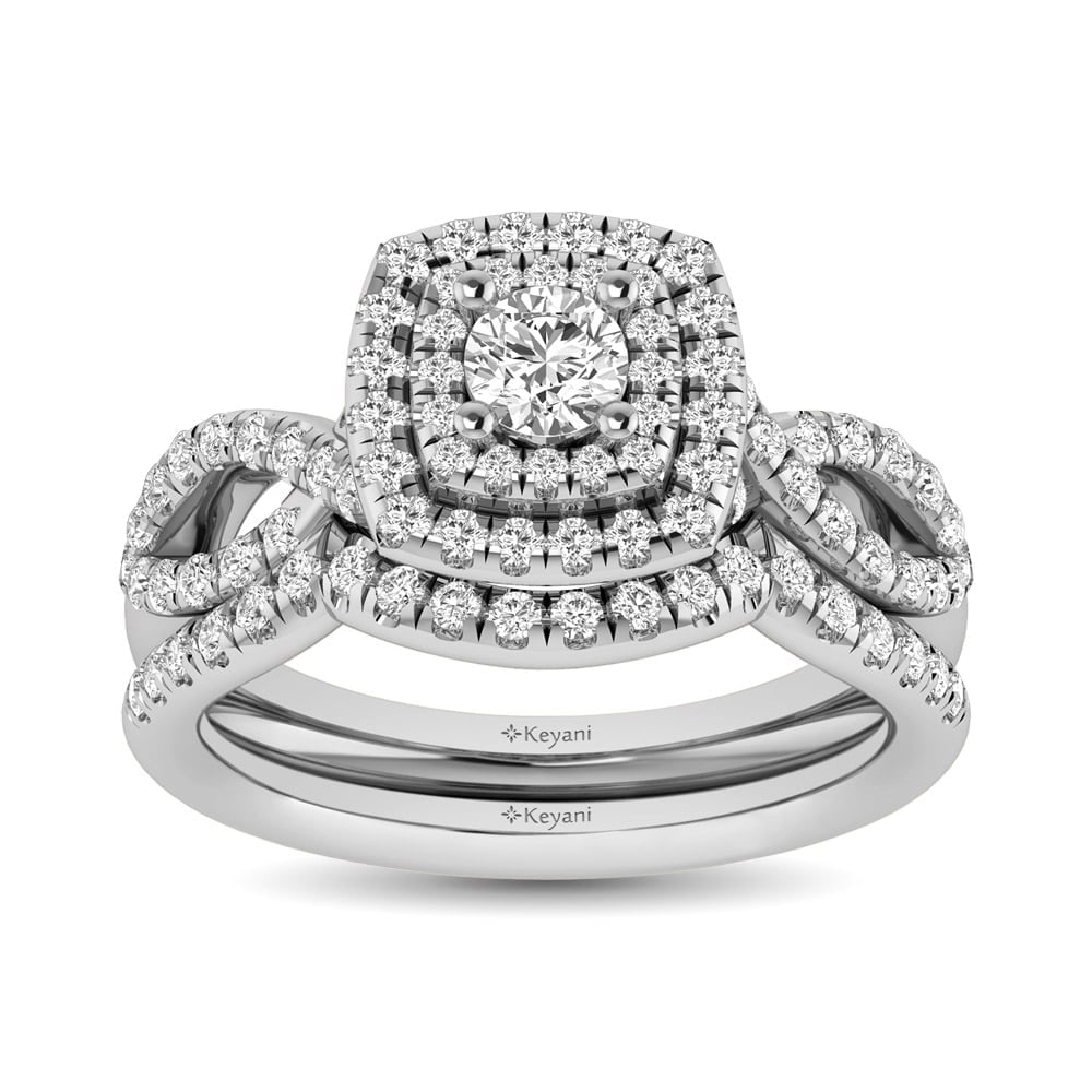 14KT White Gold 1Ct.Tw. Diamond keyani Bridal Ring: 14KT White Gold 1Ct.Tw. Diamond keyani Bridal Ring 14k White Gold Stone Color: Gh Stone Clarity: Si2 Each ring is presented in standard size 6.5. Complimentary resizing is available between sizes 510