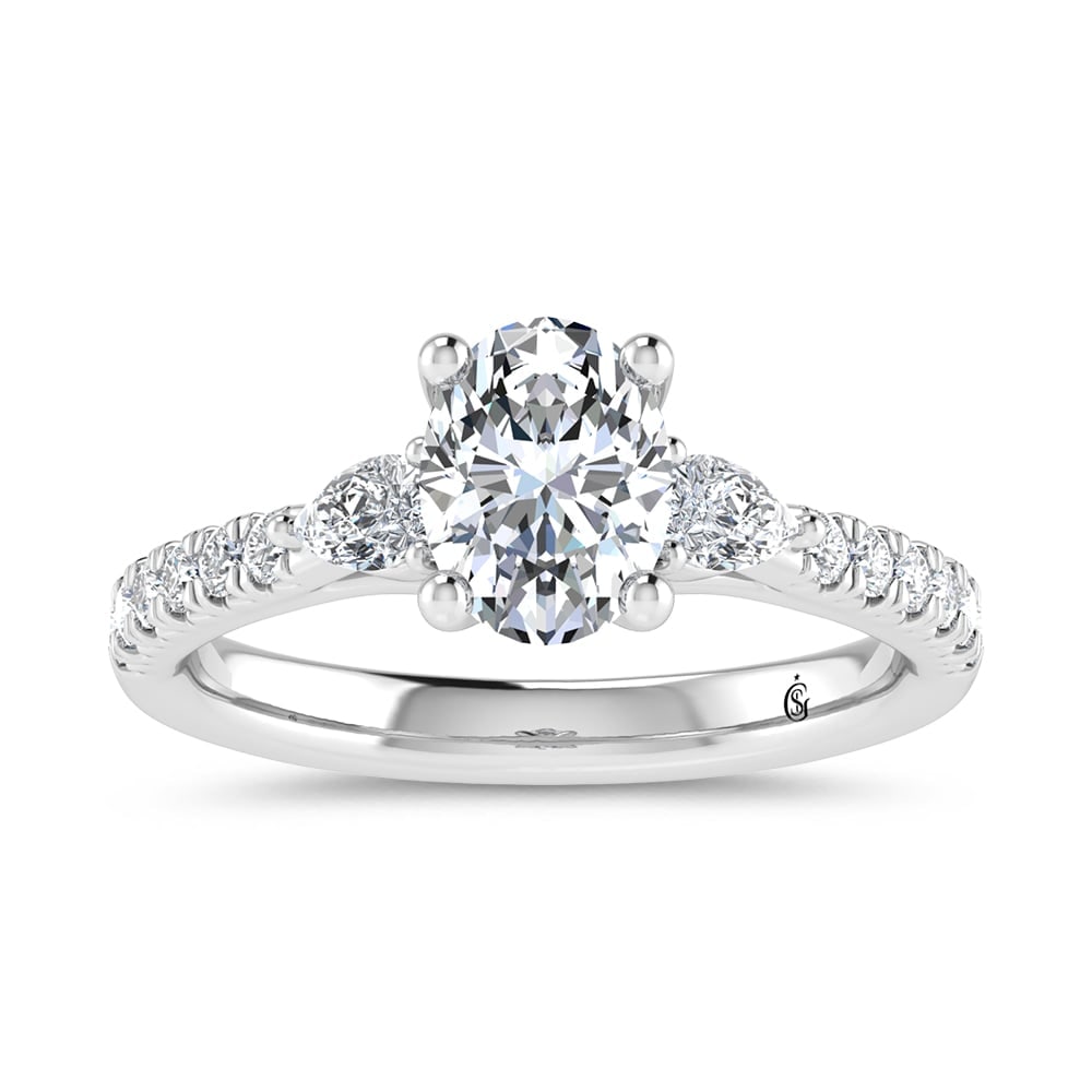 14K White Gold Lab Grown Diamond Oval Shape 1 1/2 Ct.Tw. Engagement Ring (IGI Certified Center 1ct): 14K White Gold Lab Grown Diamond Oval Shape 1 1/2 Ct.Tw. Engagement Ring (IGI Certified Center 1ct) 14k White Gold Stone Color: D-f Stone Clarity: Vs Each ring is presented in standard size 6.5. Compl
