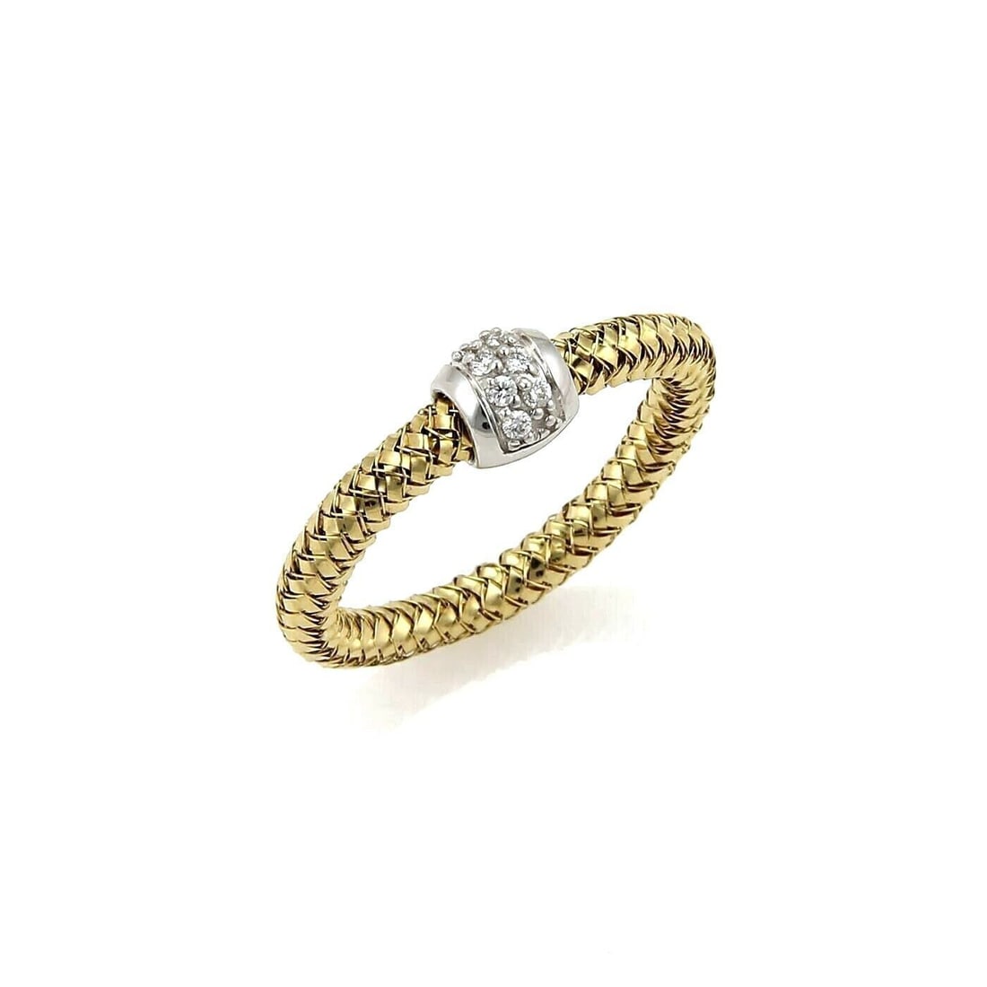 Primavera Diamond Band Ring in 18k Yellow and White Gold by Roberto Coin Size 6.25: Primavera Diamond Band Ring in 18k Yellow and White Gold by Roberto Coin Size 6.25 This Roberto Coin Primavera band ring features round diamonds set in a blend of 18k yellow and white gold. The ring i